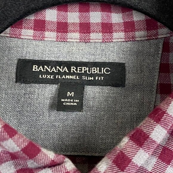 Banana Republic Luxe Flannel Slim Fit Shirt Medium Plaid Long Sleeve Red Gray - Picture 4 of 9